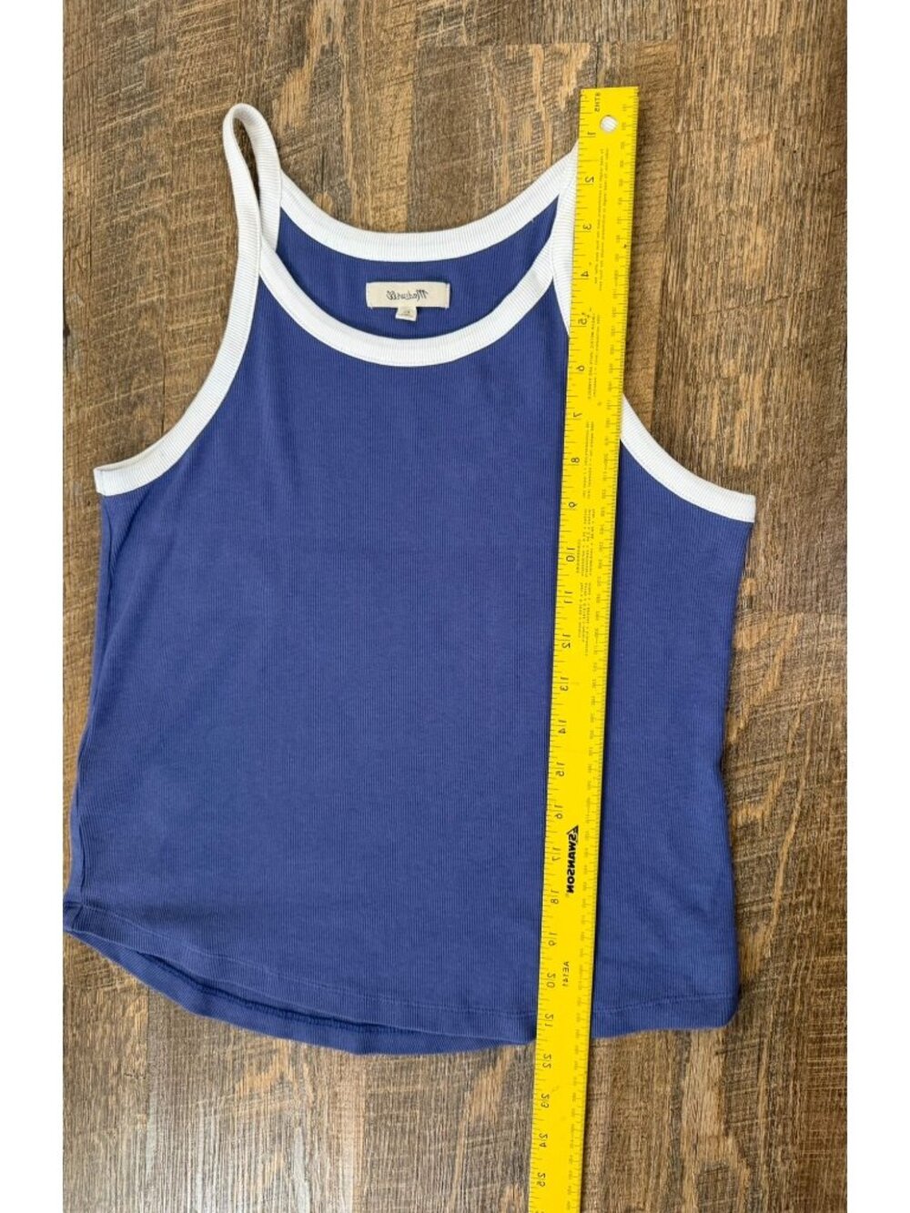 Madewell Womens Blue Tank Top With White Trim Ribbed Cotton Blend Sleeveless Siz - Picture 3 of 9